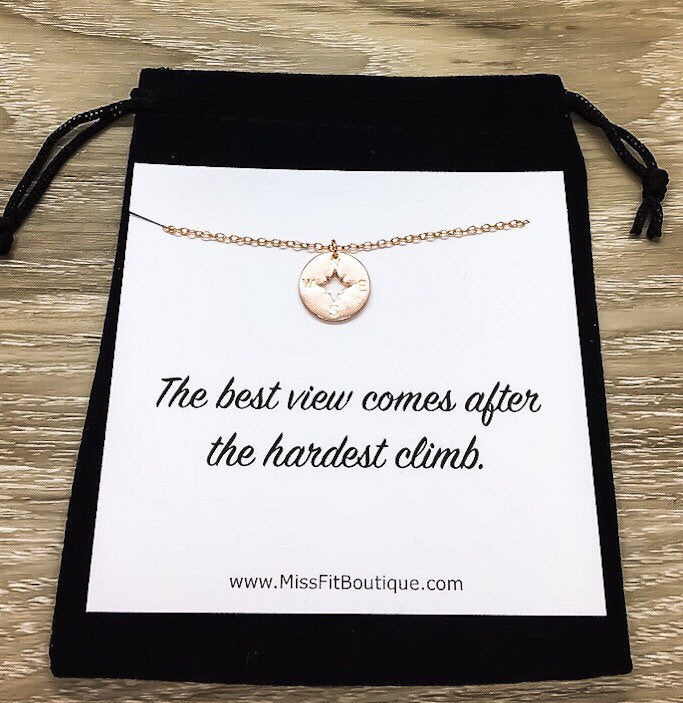 Compass Necklace, The Best View Comes After The Hardest Climb Card, Inspirational Gift, Friendship Necklace, Travel Gifts, Grad Gifts