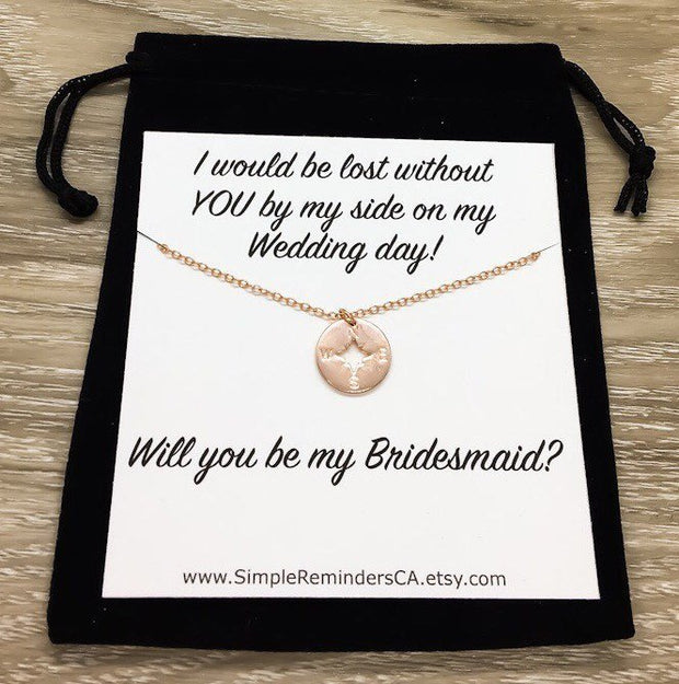 Will You Be My Bridesmaid, Compass Necklace, Lost Without You Gift, Maid of Honor Necklace, Bridal Party Gift, Wedding Gift, Bridal Shower