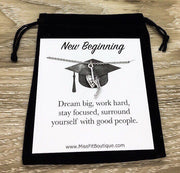 New Beginning Card, Class of 2019 Graduation Hat Necklace, Think Big Dream Bigger, Graduate Gift, College Grad Gift, Grad Jewelry for Her