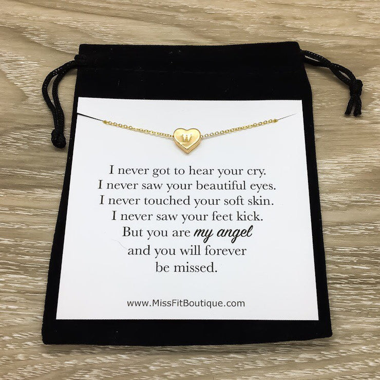 Mommy to Angel Gift, Initial Necklace, Heart-Shaped Initial Pendant, Miscarriage Necklace, Stillborn Gift, Loss of Baby Keepsake, Sympathy