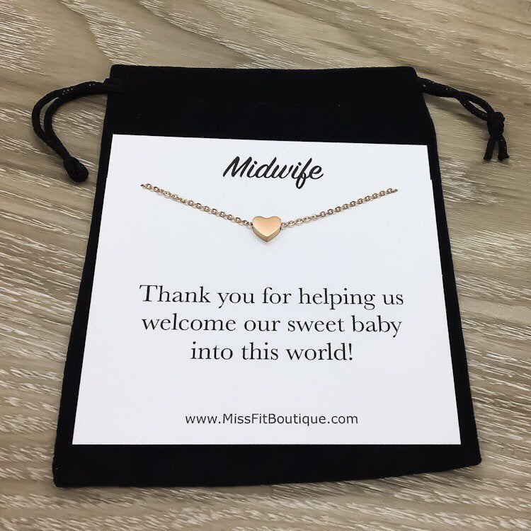 Gift for Midwife, Personalized Midwife Gift, Midwife Necklace, Tiny Heart Pendant, Thank You Gift, New Baby Jewelry, Birth Coach Gift, Nurse