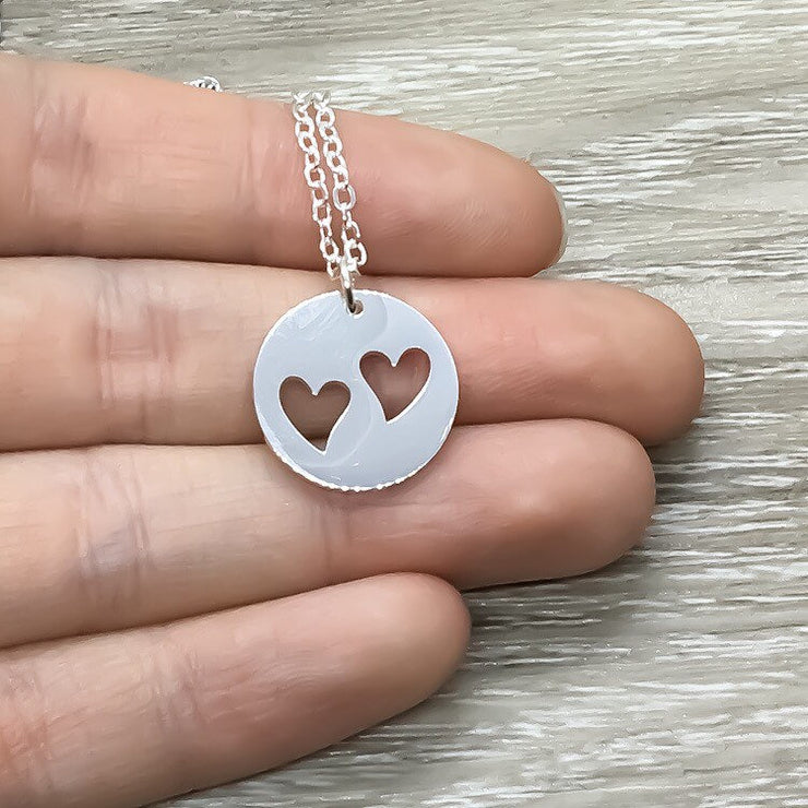 Grandma Necklace, Grandmother of 2 Gift, Two Heart Necklace, Gift for Nana, Gift from Grandchildren, Pregnancy Annoucement, Mothers Day Gift