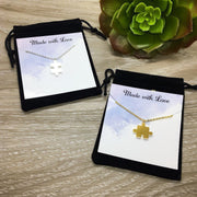 Autism Necklace, Tiny Puzzle Necklace with Card, Dainty Jigsaw Puzzle Jewelry, Autism Awareness Gift, Autism isn't a Disability, Mom Gift
