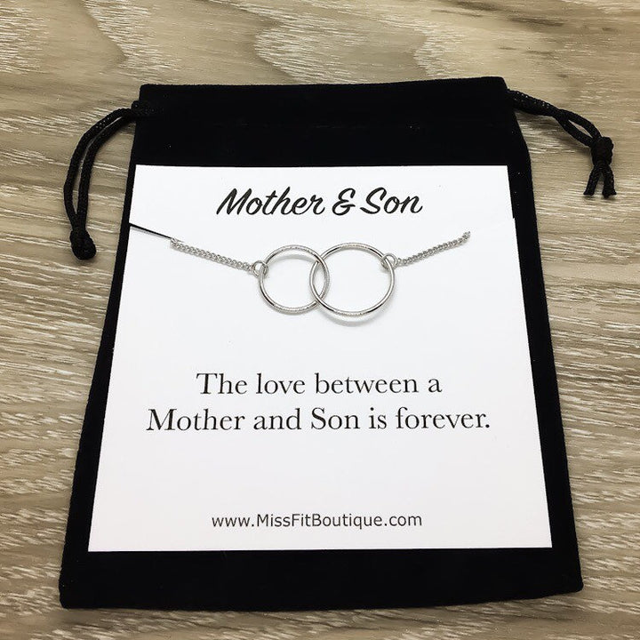 Mother & Son Gift, Two Circles, Friendship Necklace, Interlocked Double Circles, Circular Pendant, Gift from Son, Every Day Necklace, Summer