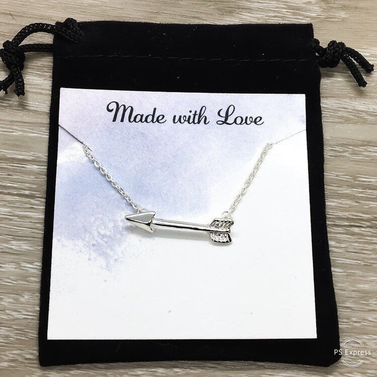 Step Mom Card, Arrow Necklace, Rose Gold, Silver, Gold