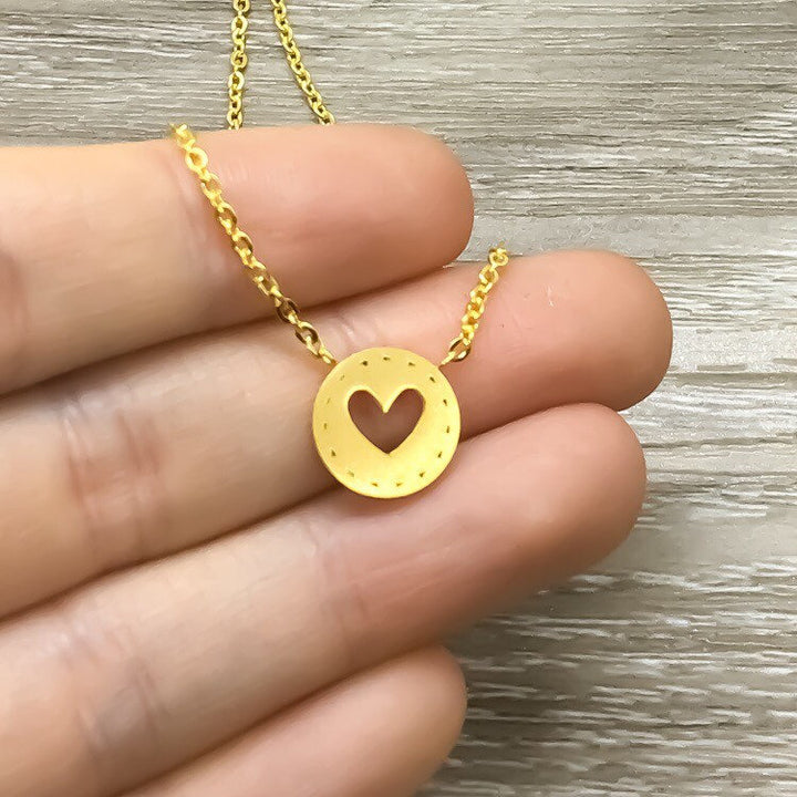 Collier cœur ajouré, Bijou cœur en or rose, Collier d'amitié, Bijou géométrique bohème, Cadeau pour elle, Cadeau pour maman, Cadeau pour meilleure amie