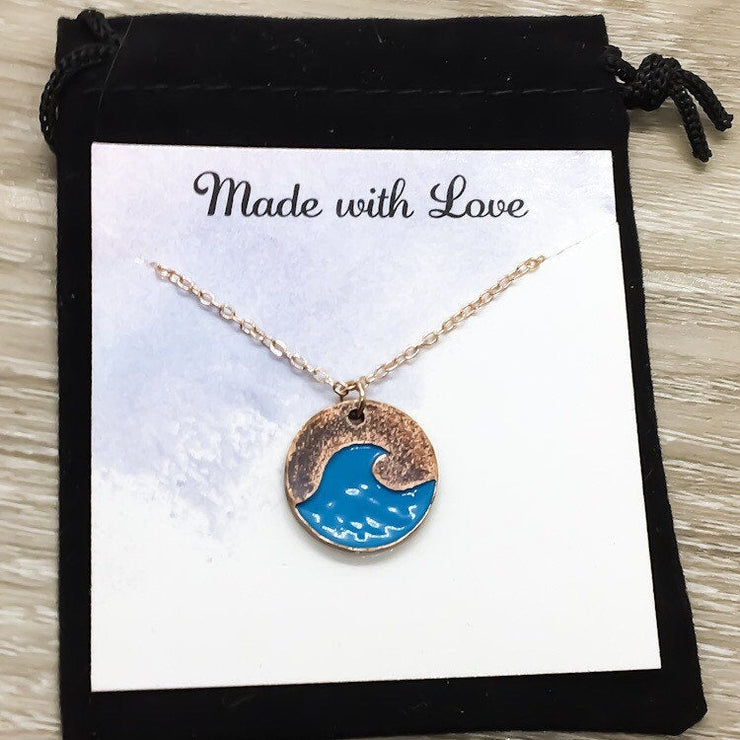 Water Symbol Necklace, Simple Blue Wave Necklace, Ocean Beach Necklace, Nature Lover Gift, Everyday Aquatic Jewelry, Coastal Gift for Her