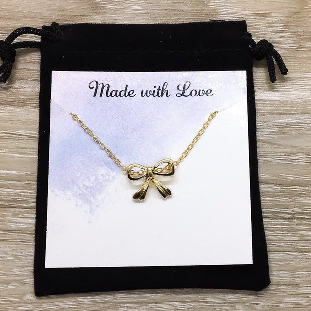 Dainty Bow Necklace, Ribbon Bow Necklace, Bridesmaid Gift, Friendship Necklace, BFF Necklace, Gift for Mom, Bridal Jewelry, Wedding Necklace