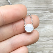 Tiny Round Crystal Necklace, Silver Diamond Necklace, Dainty Bridesmaid Necklace, Minimalist Jewelry, Gift for Mom, Girlfriend Gift