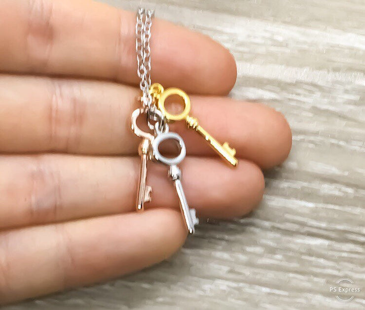 Three Keys Necklace, Minimal Jewelry, Tiny Key Pendant, Friendship Nec –  Simple Reminders