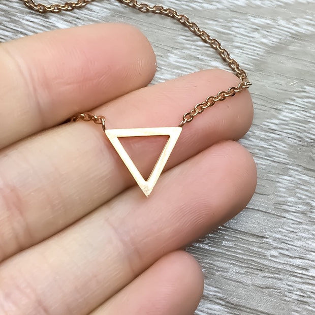 Tiny Triangle Necklace, Dainty Geometric Necklace, Minimalist Jewelry, Girlfriend Gift, Gift for Mom, Friendship Necklace, 3 Friends Gift