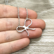 Silver Bow Necklace, Ribbon Bow Necklace, Bridesmaid Gift, Friendship Necklace, BFF Necklace, Gift for Mom, Bridal Jewelry, Wedding Jewelry
