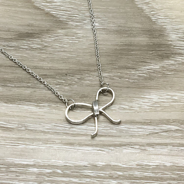 Silver Bow Necklace, Ribbon Bow Necklace, Bridesmaid Gift, Friendship Necklace, BFF Necklace, Gift for Mom, Bridal Jewelry, Wedding Jewelry