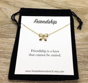Dainty Bow Necklace, Best Friend Gift, Friendship Knot Necklace, Classy Jewelry, Gift for Bestie, Feminine Necklace, Simple Necklace on Card
