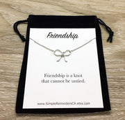 Silver Bow Necklace, Best Friend Gift, Friendship Knot Necklace, Classy Jewelry, Gift for Bestie, Feminine Necklace, Simple Necklace on Card