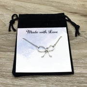 Silver Bow Necklace, Best Friend Gift, Friendship Knot Necklace, Classy Jewelry, Gift for Bestie, Feminine Necklace, Simple Necklace on Card