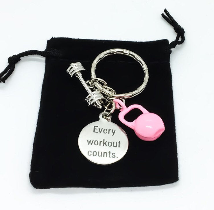 Fitness Training Keychain, Every Workout Counts, Quote Charm