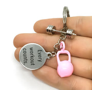 Every Workout Counts, Kettlebell, Barbell, Fitness Keychain