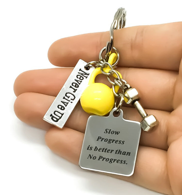 Fitness Keychain, Weightlifting Charm, Slow Progress is Better, Weightloss Motivation, Kettlebell Charm, Personal Trainer, Gym Gift