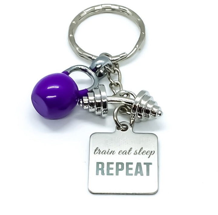 Porte-clés de gym, Entraîne-toi, mange, dors, recommence, Citation fitness, Breloque kettlebell, Porte-clés motivationnel, Cadeau pour coach sportif, Cadeau pour entraîneur personnel