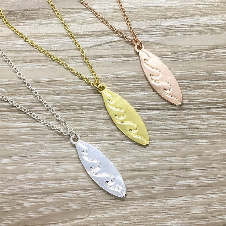 Life's a Beach Card, Surfboard Necklace, Beach Lover Necklace, Unique Gift for Surfer, Minimalist Surfing Necklace, Summer Sports Jewelry