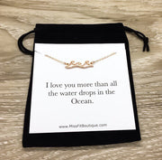 I Love You More than Card, Ocean Waves Necklace, Couple Anniversary Gift, Water Ripple Necklace, Summer Jewelry, Gift from Mom