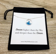Blue Wave Necklace, Dream Deeper than the Ocean Card, Inspirational Gift, Beach Lover Necklace, Tropical Gift, Minimal Water Necklace