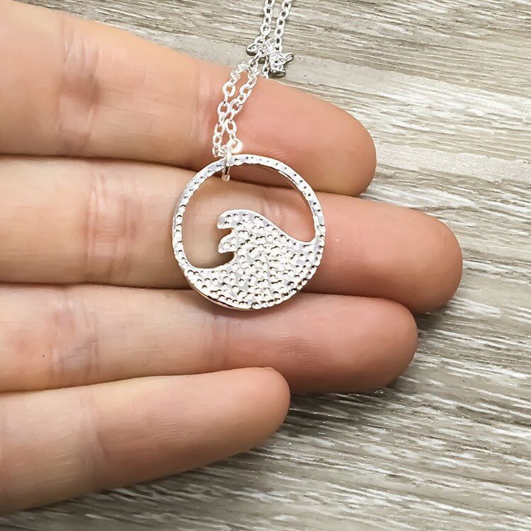 Blue Wave Necklace, I Love You More Than All The Fish Card, Wife Gift, Friendship Necklace, Tropical Gift, Minimal Water Necklace