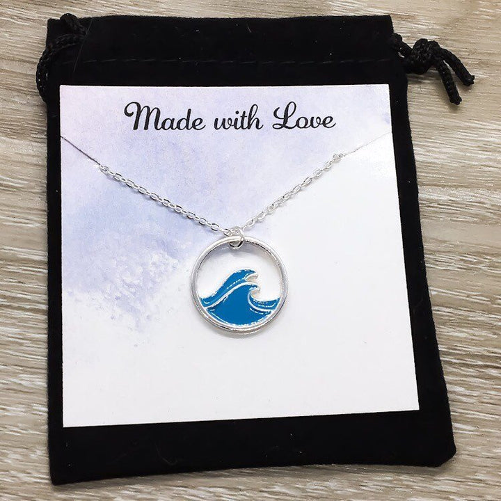Blue Wave Necklace, I Love You More Than All The Fish Card, Wife Gift, Friendship Necklace, Tropical Gift, Minimal Water Necklace