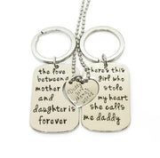 3pcs. Mother Father Daughter Keychains and Necklace Set for 3, Daddy's Girl, Mama's World