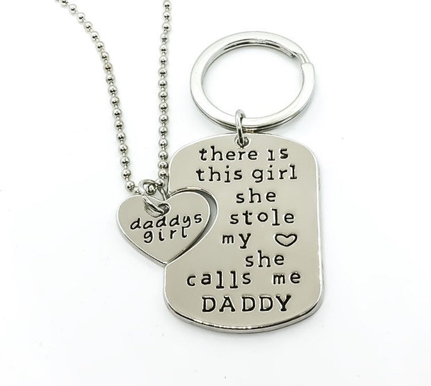 2pcs. Father Daughter Keychain and Necklace Set for 2, Daddy's Girl