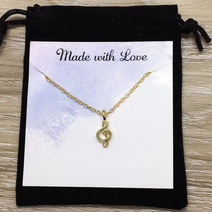 Life is Better With Music, Tiny Treble Clef Music Note Necklace with Card, Music Jewelry, Music Gift, Birthday Gift, Music Teacher Gift