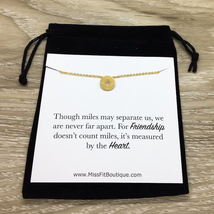 Long Distance Necklace, Compass Necklace with Meaningful Card, Friendship Necklace, Tiny Compass Pendant, Graduation Gift for Her, Teen Gift