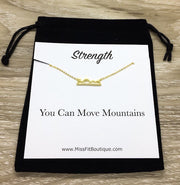 Strength Gift, Mountain Necklace, Dainty Rose Gold Jewelry, Uplifting Gift, Encouragement Card, Friendship Necklace, Graduation Gifts