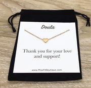 Gift for Doula, Personalized Doula Gift, Doula Necklace, Tiny Heart Pendant, Thank You Gift, New Baby Jewelry, Birth Coach Gift, Doula Card