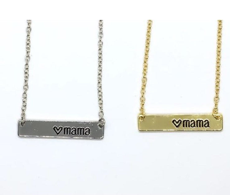 Mama Necklace, Horizontal Bar Engraved Pendant, Gift from Daughter, Gift for Mother, Dainty Necklace, Gift for New Mom, Gift for Mother