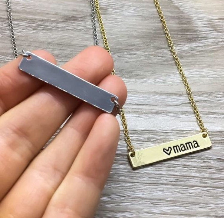Mama Necklace, Horizontal Bar Engraved Pendant, Gift from Daughter, Gift for Mother, Dainty Necklace, Gift for New Mom, Gift for Mother