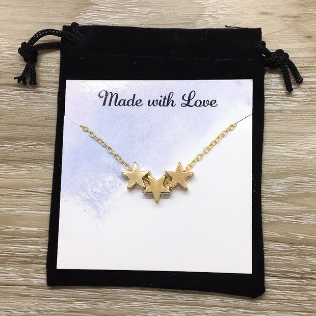 Three Stars Necklace, Reach for the Stars Card, Meaningful Jewelry, Christmas Gift for Teen Daughter, Gift from Mother, Celestial Jewelry