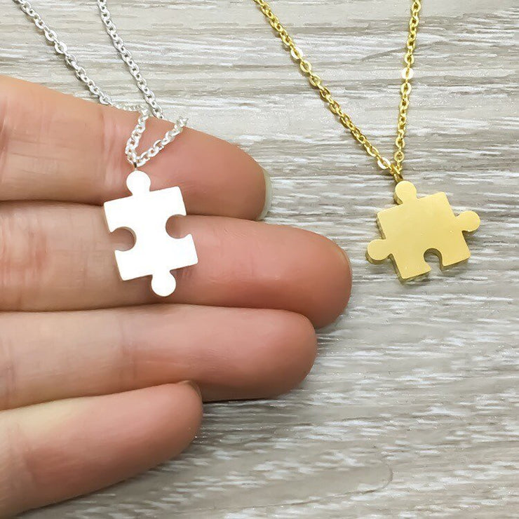 Autism Necklace, Tiny Puzzle Necklace with Card, Dainty Jigsaw Puzzle Jewelry, Autism Awareness Gift, Autism isn't a Disability, Mom Gift