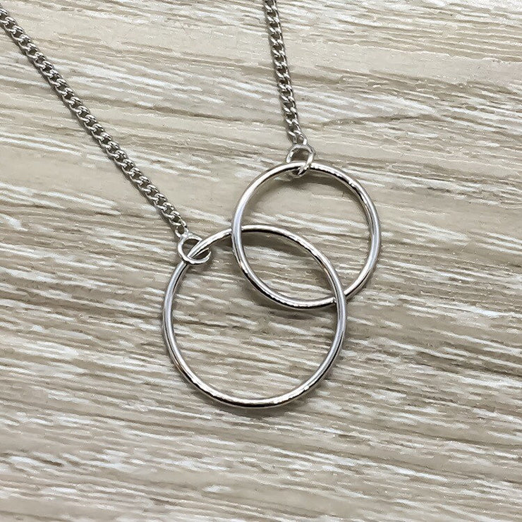 Stuck Together Card, Two Circles, Friendship Necklace, Interlocked Double Circles, Circular Pendant, Every Day Necklace, Summer Jewelry