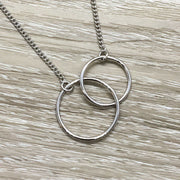 Mother & Son Gift, Two Circles, Friendship Necklace, Interlocked Double Circles, Circular Pendant, Gift from Son, Every Day Necklace, Summer