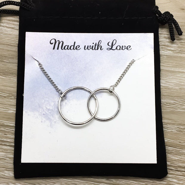 Mother & Son Gift, Two Circles, Friendship Necklace, Interlocked Double Circles, Circular Pendant, Gift from Son, Every Day Necklace, Summer