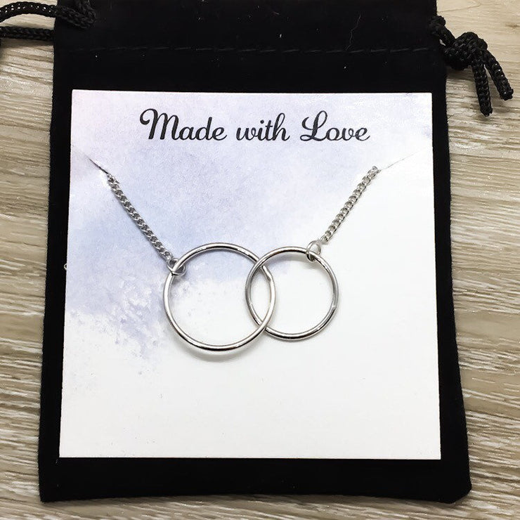 Stuck Together Card, Two Circles, Friendship Necklace, Interlocked Double Circles, Circular Pendant, Every Day Necklace, Summer Jewelry