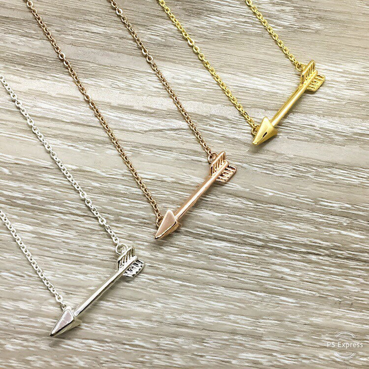 Stepmom Gift, Dainty Arrow Jewelry, Stepmother Necklace, Rose Gold Arrow Pendant, Gift from Stepdaughter, Silver Sideways Arrow Necklace