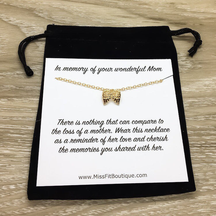 In Memory of Mom or Dad Card, Angel Wings Necklace, Gold, Silver