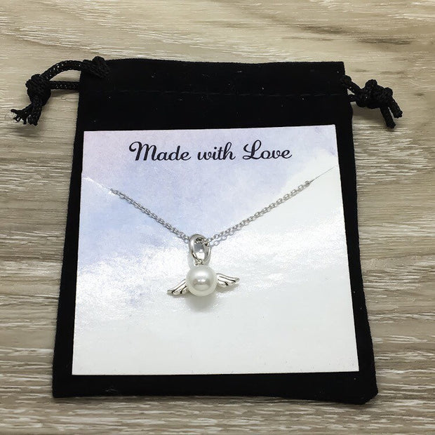 Mommy of Angels Gift, Sterling Silver Pearl Angel Pendant, Multiple Miscarriage Keepsake, Tiny Angel Necklace, Infant Loss Gift, Bereavement
