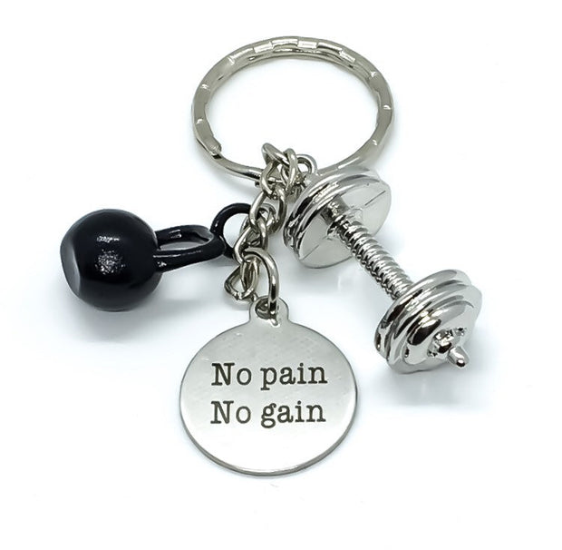 No Pain No Gain, Gym Lover Gifts, Fitness Keychain, Kettlebell Charm, Weightlifting Gift, Personal Trainer, Gym Keychain, Motivational Charm