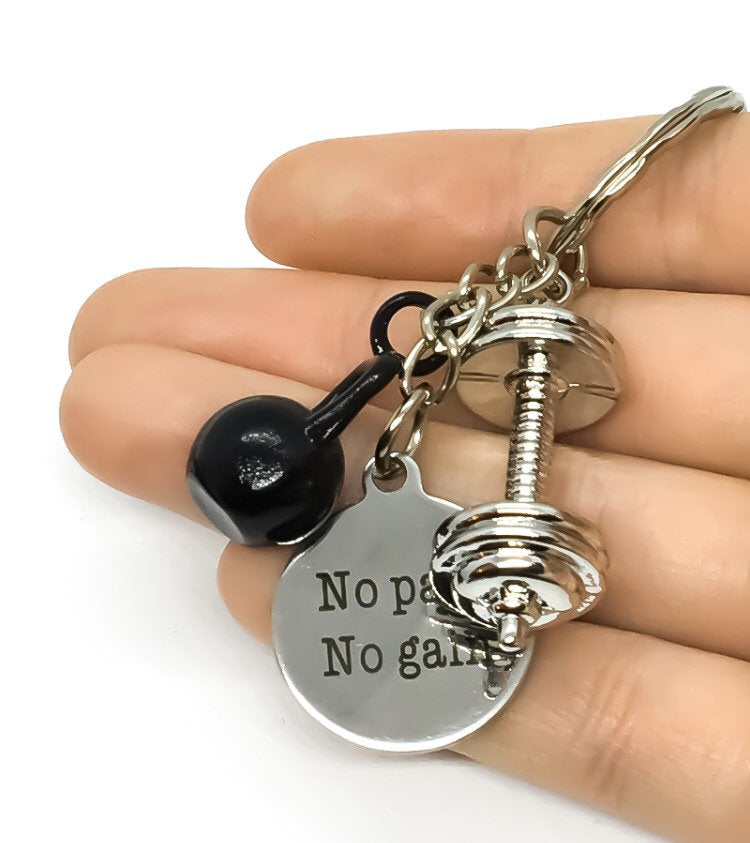 « Pas de douleur, pas de gain », cadeaux pour les passionnés de musculation, porte-clés fitness, breloque kettlebell, cadeau haltérophilie, coach sportif, porte-clés salle de sport, breloque motivationnelle