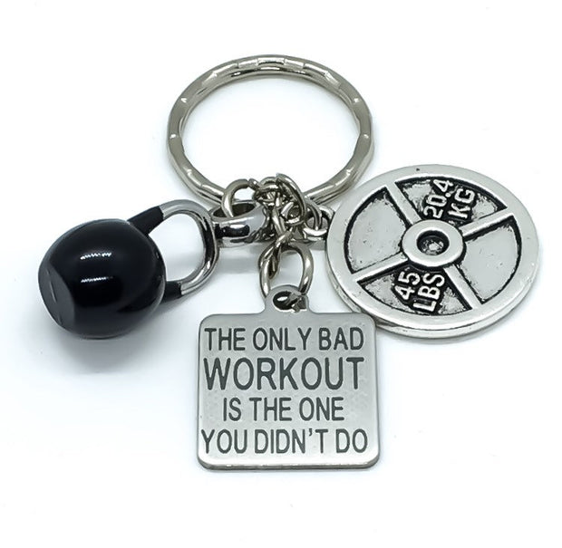 Fitness Keychain, The Only Bad Workout, Kettlebell, 45lbs Weight Plate