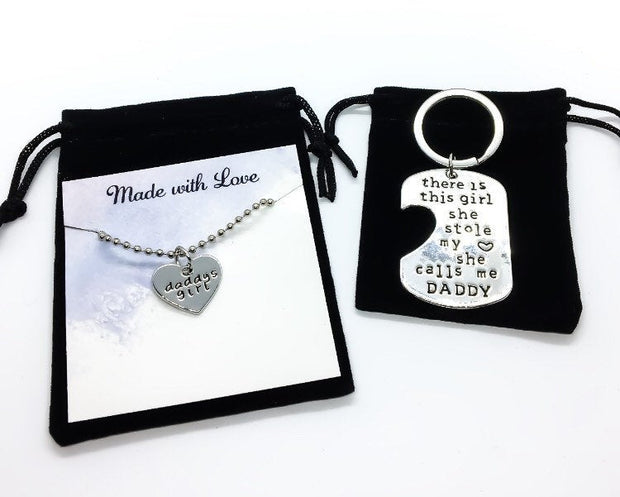 2pcs. Father Daughter Keychain and Necklace Set for 2, Daddy's Girl
